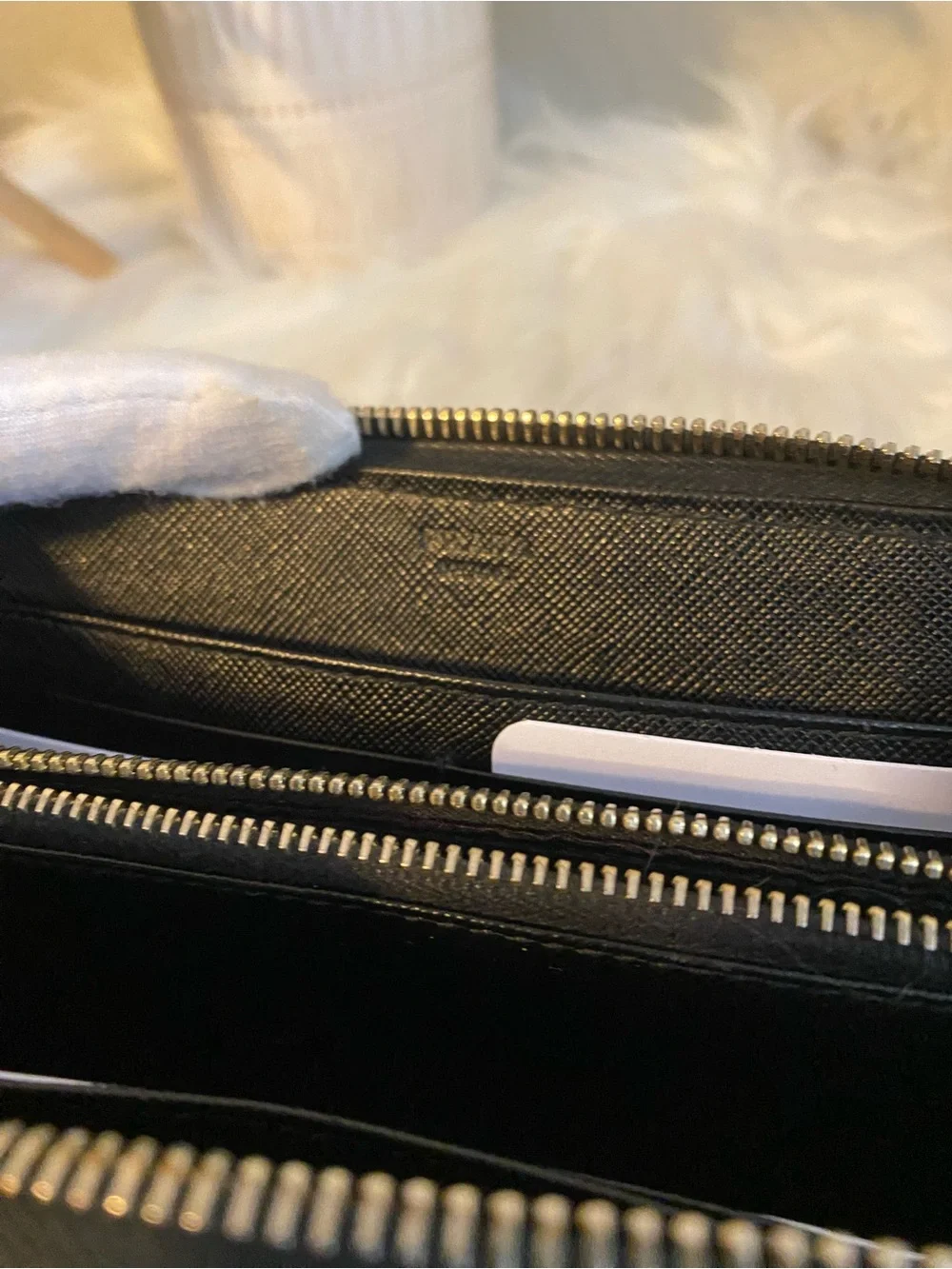 Prada Black Saffiano Zip-Around Wallet with Gold Logo